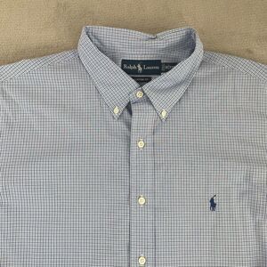 Polo Ralph Lauren Shirt Men 2XL Blue Micro Check‎ Long Sleeve Custom Fit Preppy